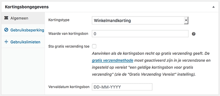 Algemene kortingsbongegevens in WooCommerce